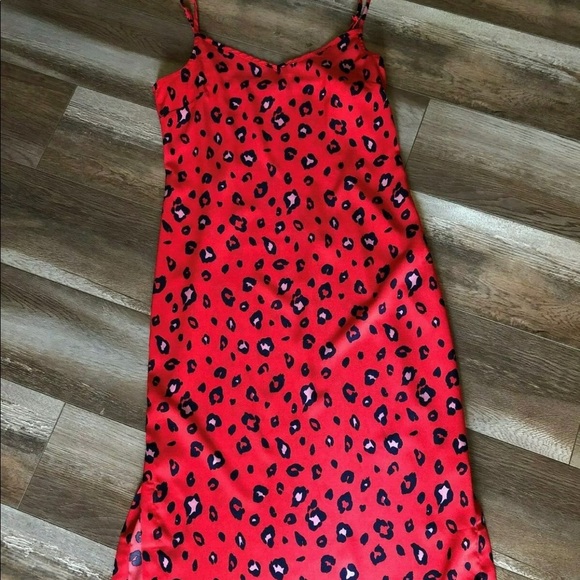 Ava Red Cheetah Print Slip Midi Dress NWT - Picture 7 of 11